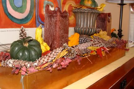 gourds, pinecones and urn