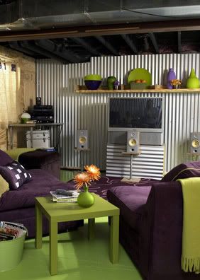 green and purple living rm