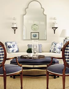 white room blue furnishings