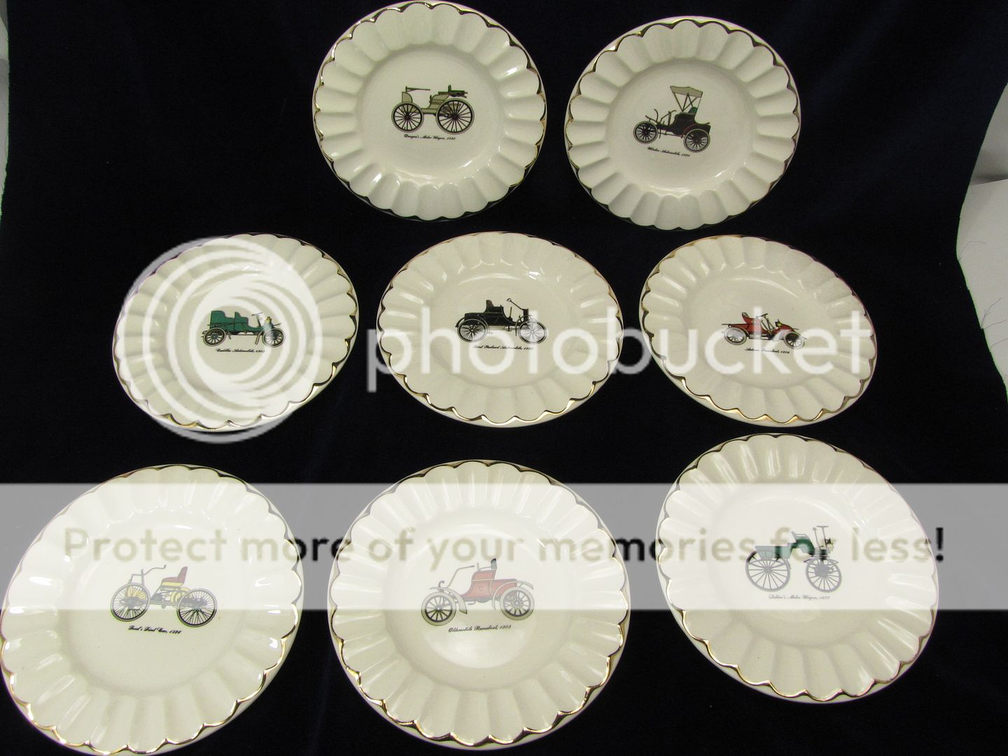 Vintage Lot of 8 Dishes with Antique Car Designs  