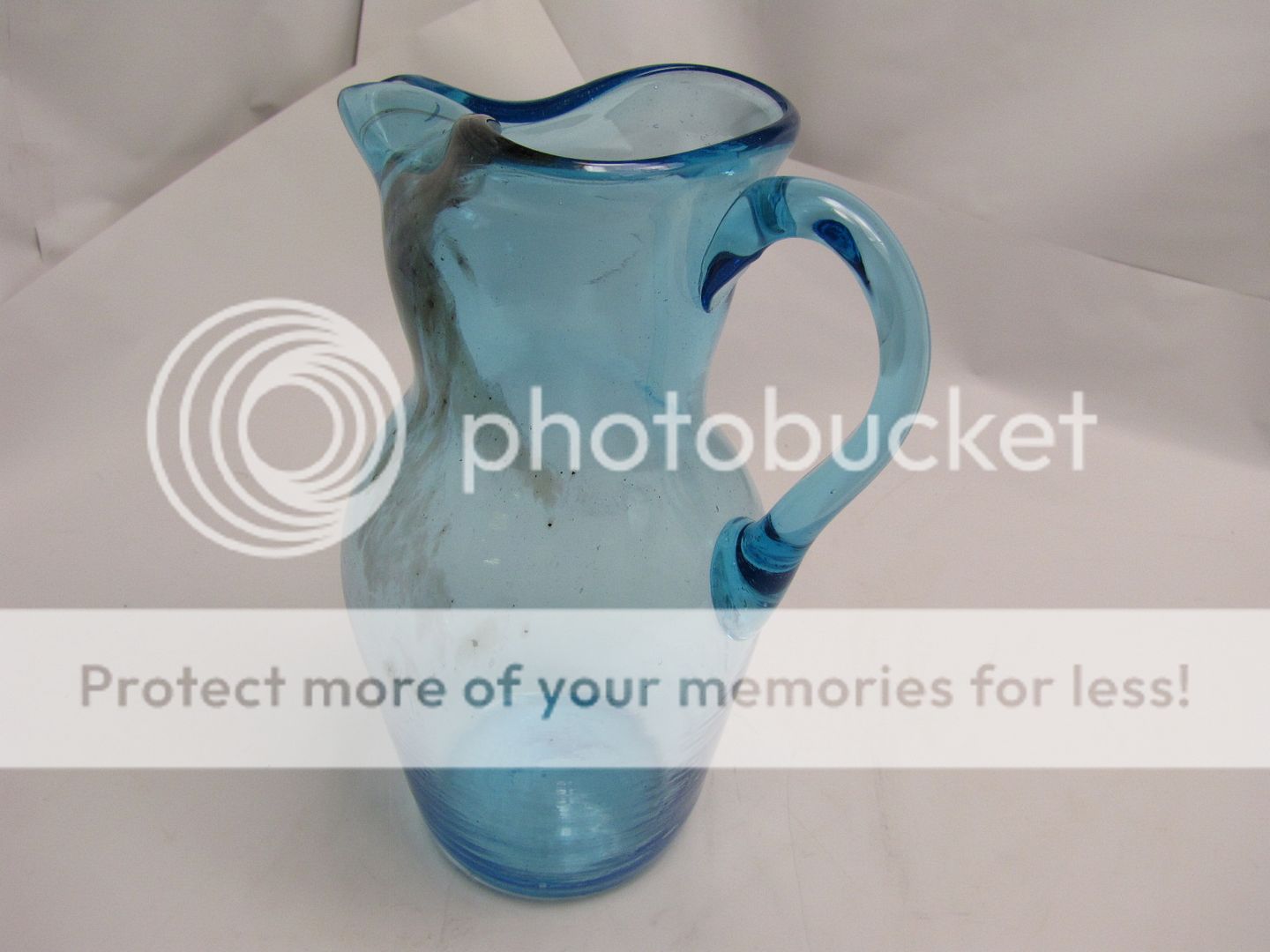 Vintage Blue Glass Pitcher Hand Blown  