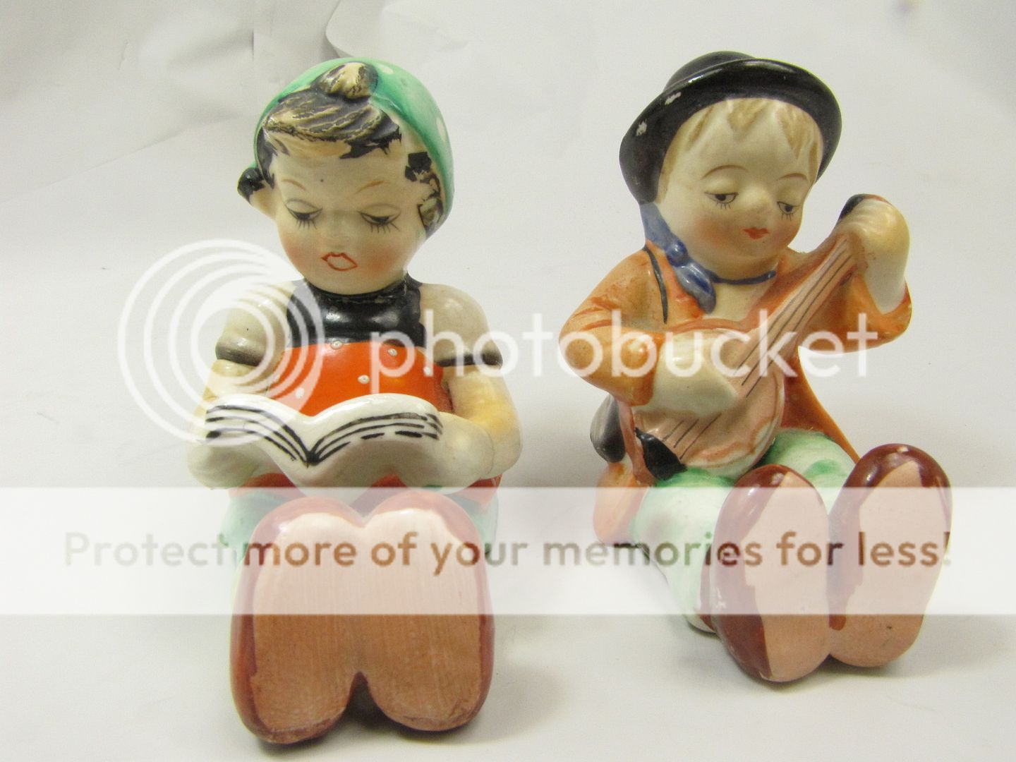 Vintage Music Book Girl Boy Banjo Figurines Japan  