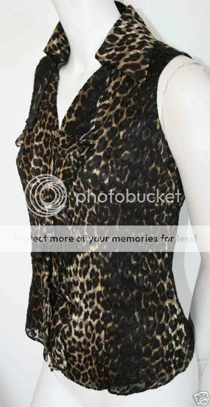 DANA BUCHMAN Black Brown Silk Leopard Blouse NEW sz 6P  