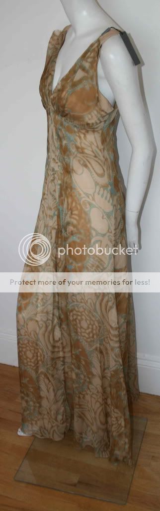 Alberta Ferretti beige aqua silk dress NEW gown 42  